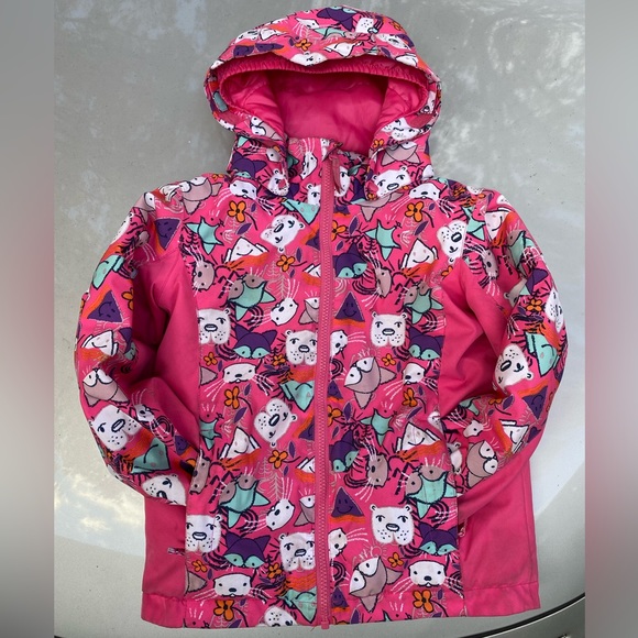 Pink Roxy woodland creatures technical snow jacket, size 6/7 - Picture 1 of 3
